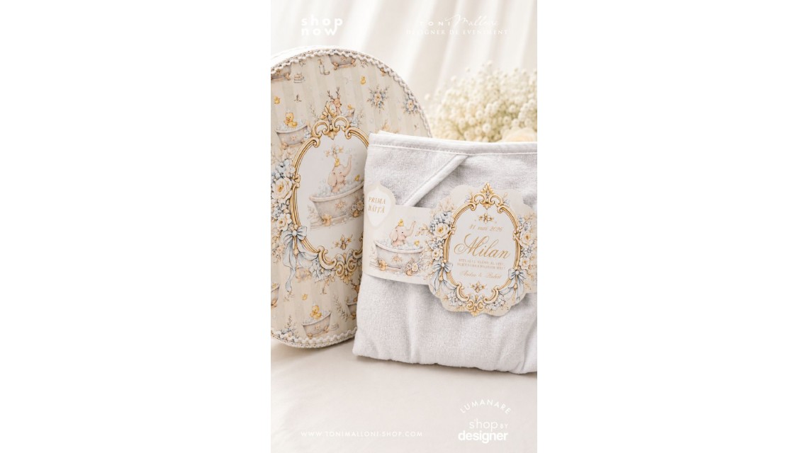 Set Prima Băiță după Botez cu Nașii pentru baieti cu elefant Atelier Paris 3